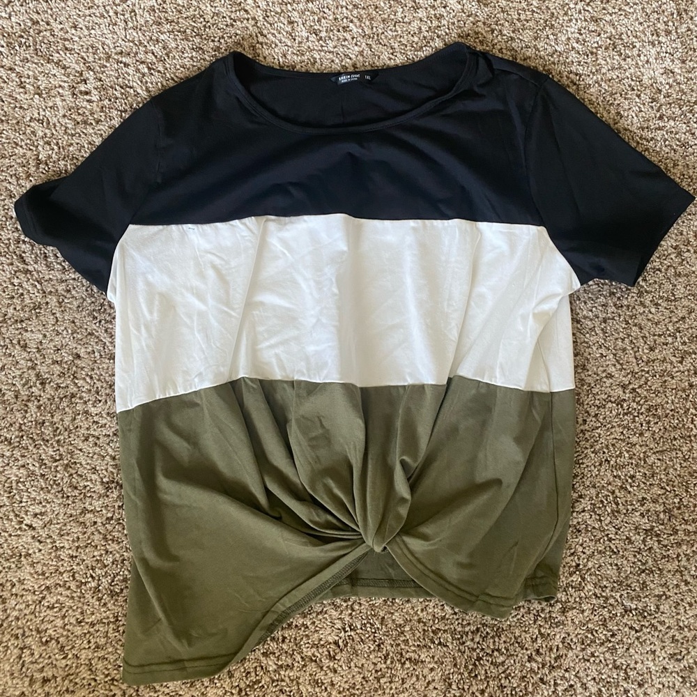 SHEIN twist front color block top